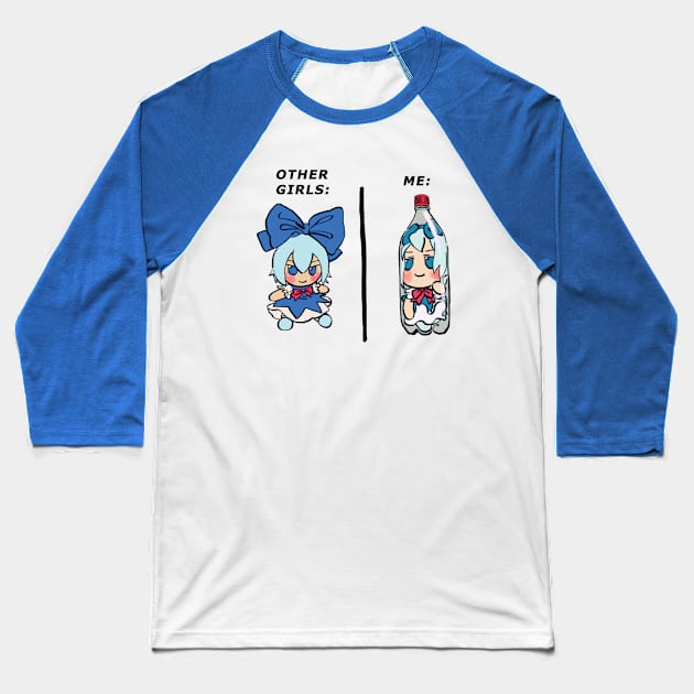 I draw bottled cirno fumo plush but it's me and other girls meme / touhou Baseball T-Shirt by mudwizard